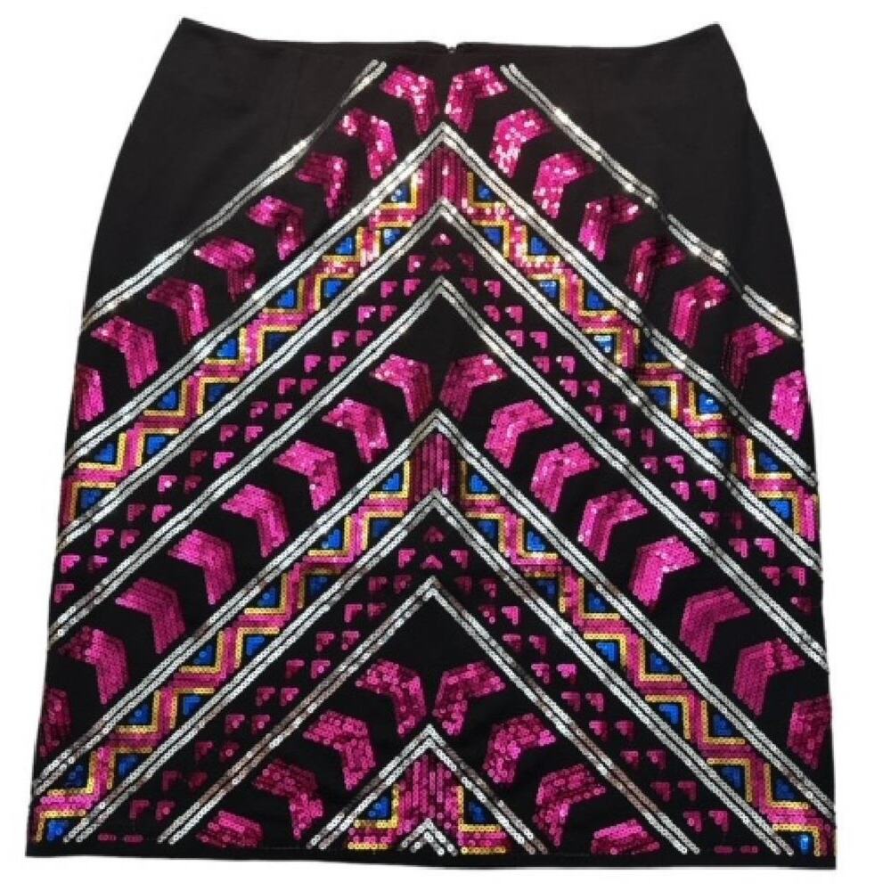 Ashro Skirt Plus 1X Attractive Bold Black Rayon A-Line Fancy Pink Sequins Lined